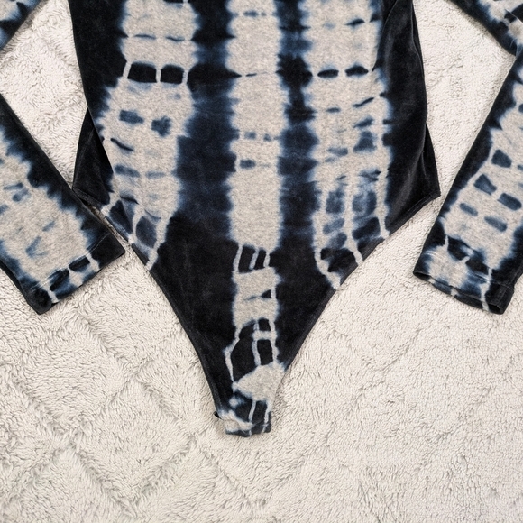 Allsaints Bodysuit Women's 6 Blue Ink Gray Marl Raffi Velvet Tie Dye Teddy  - Picture 2 of 9